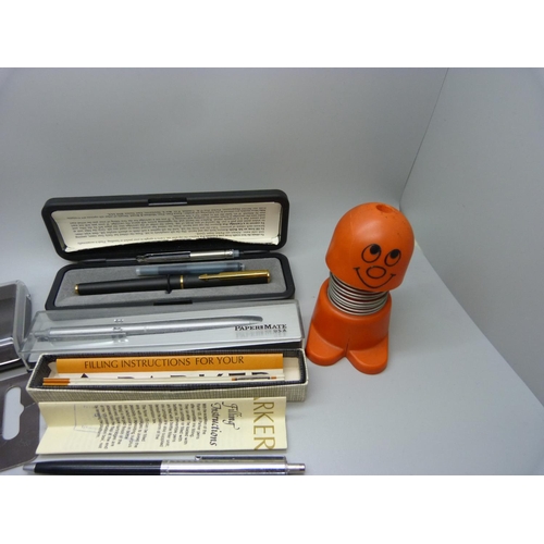 808 - Parker and Papermate pens, pen holder, refill, etc.