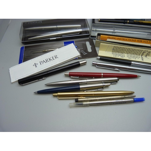 808 - Parker and Papermate pens, pen holder, refill, etc.