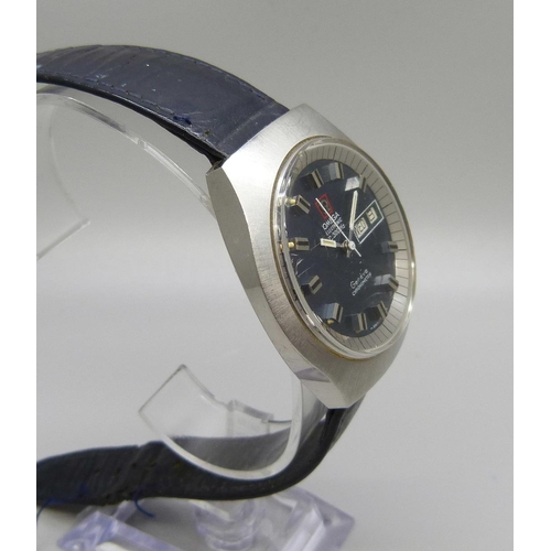 845 - An Omega Electronic f300Hz chronometer wristwatch, with Omega strap, the case back bears inscription... 