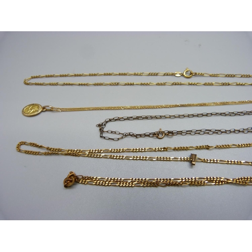 851 - Four 9ct gold chains, 11.5g