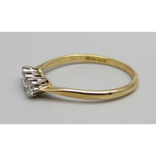 874 - An 18ct gold and diamond trilogy ring, 2.6g, T