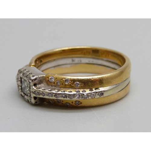 896 - An 18ct white gold and yellow metal diamond set ring, 7g, L, (put together from an engagement ring a... 