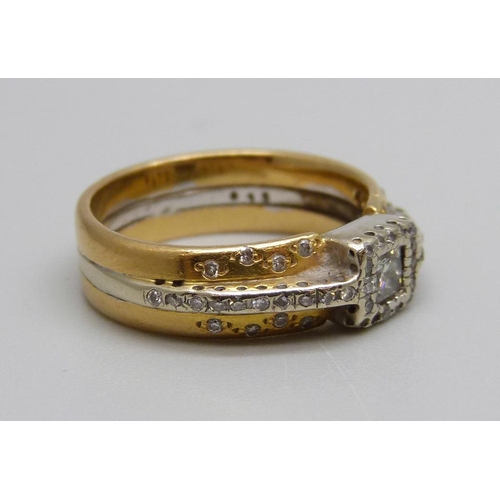 896 - An 18ct white gold and yellow metal diamond set ring, 7g, L, (put together from an engagement ring a... 