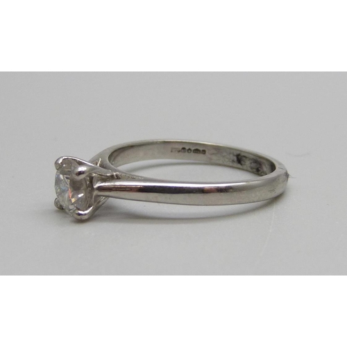 903 - A platinum single stone diamond ring, 0.8ct diamond weight, 3.9g, M