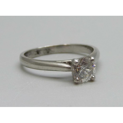 903 - A platinum single stone diamond ring, 0.8ct diamond weight, 3.9g, M