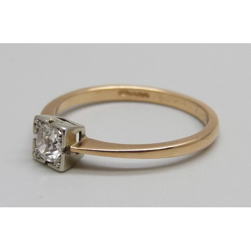 906 - An 18ct gold and diamond solitaire ring, set with an old cut diamond, approximately 0.4ct, 2.6g, Q