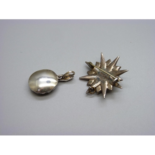 928 - A hallmarked silver and paste brooch, Chester 1902, and a paste set pendant