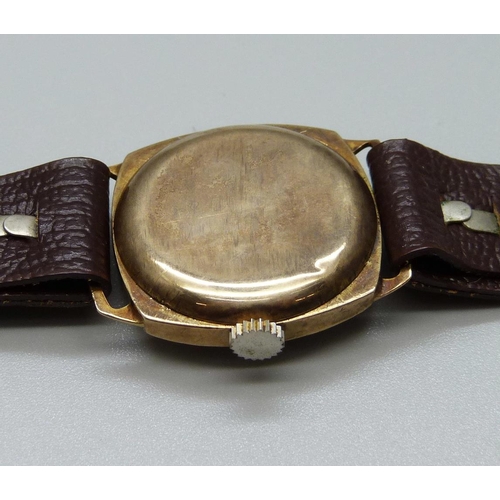 936 - A 9ct gold wristwatch, Chester 1931, case back 2.1g, 26mm case, a/f, dented