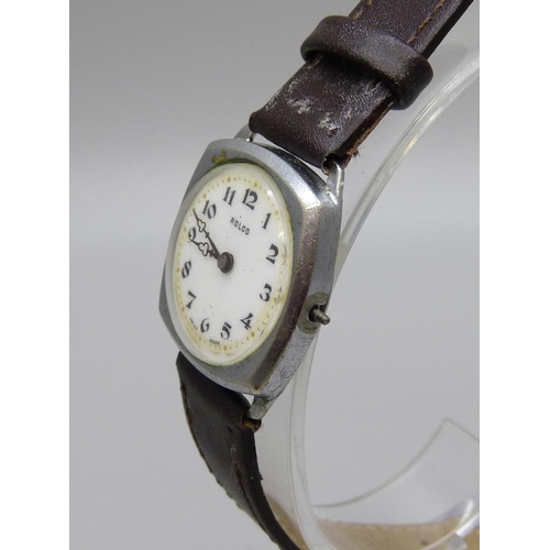 937 - A 1930's Rolco (early Rolex) wristwatch, lacking crown