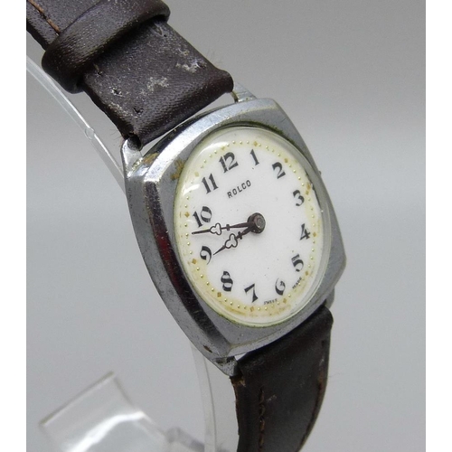 937 - A 1930's Rolco (early Rolex) wristwatch, lacking crown