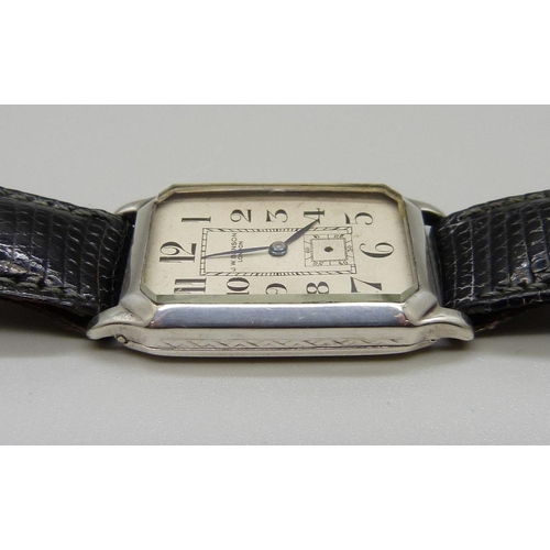 979 - A J.W. Benson silver Art Deco wristwatch, the movement marked vertex, 21mm case, second hand detache... 