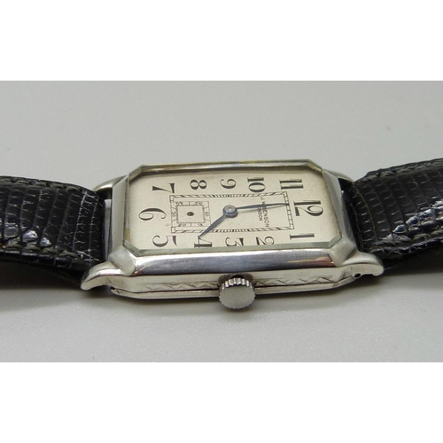 979 - A J.W. Benson silver Art Deco wristwatch, the movement marked vertex, 21mm case, second hand detache... 