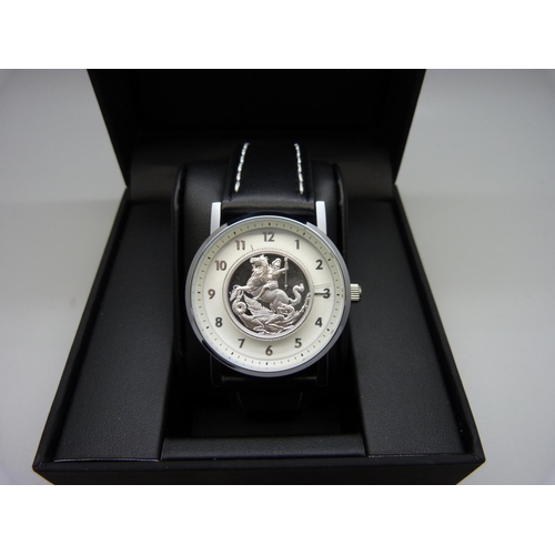 995 - A 2019 silver full sovereign wristwatch, limited edition 720/4999, by Samler Huset, boxed