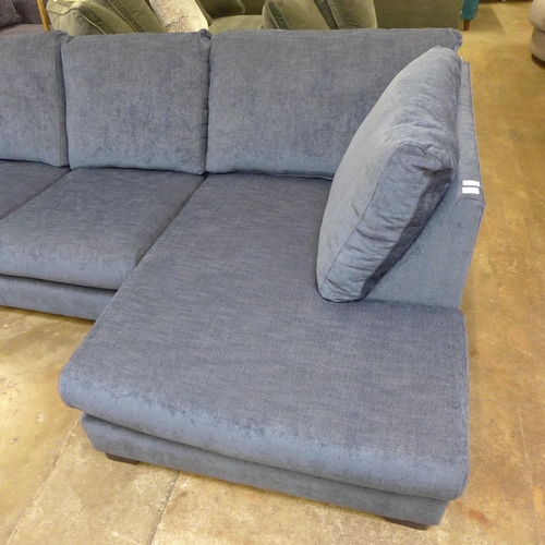 1459 - A blue velvet L shaped sofa