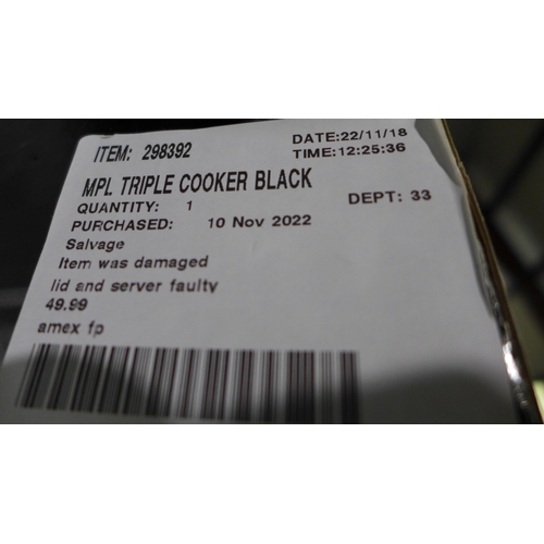 3063 - MPL Triple Cooker Black  slow cooker (281-186)   * This lot is subject to vat