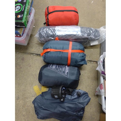 2105 - Unused 4 Man tent - with 3 sleeping bags, an air bed and pump