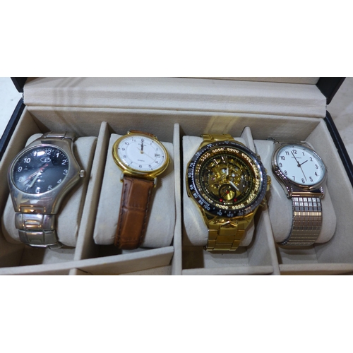 2272 - Ten assorted watches including Mickey Mouse and pocket watches with chains