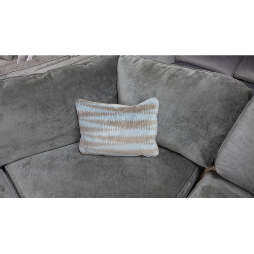 1451 - A pewter velvet corner sofa