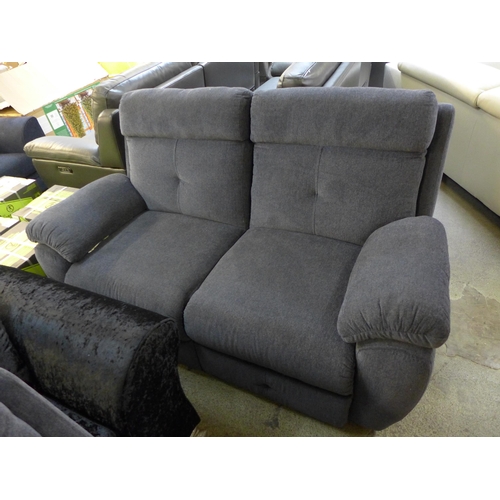 1555 - A blue upholstered reclining two seater sofa and reclining love seat