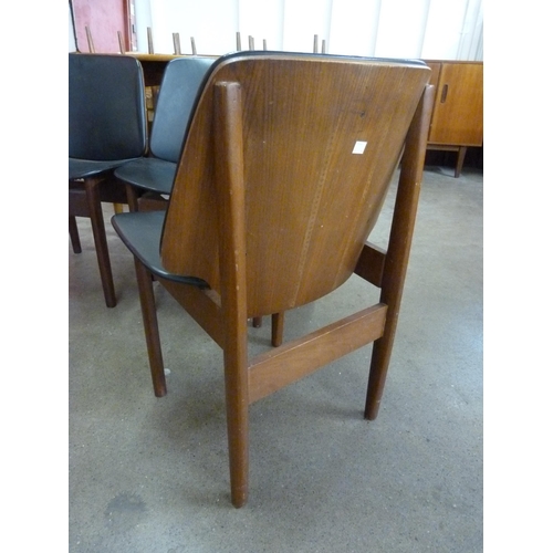 17 - A set of four Elliotts of Newbury teak and black vinyl dining chair