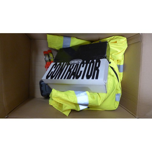 2238 - Hi-Vis jacket and contractor boots size 7 and 4 clamps