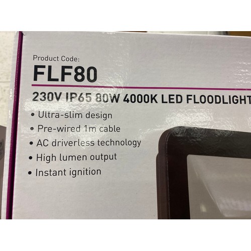 2278 - Two boxed, unused Knightsbridge FLF80 80W boxed, unused LED floodlights with microwave sensor/detect... 