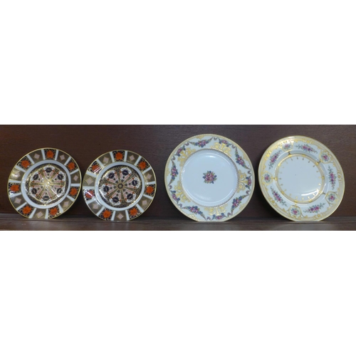 602 - Two Royal Crown Derby Imari 1128 pattern plates, 22cm and two Wedgwood plates, 27cm