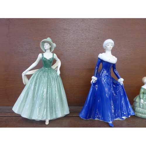 604 - Four Royal Doulton figures including limited edition Winter Walk and a Royal Worcester figure, Keeps... 