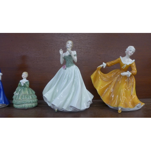 604 - Four Royal Doulton figures including limited edition Winter Walk and a Royal Worcester figure, Keeps... 