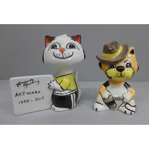 625 - Two Lorna Bailey cat figures, The Duke and Cat with Sign and Signature