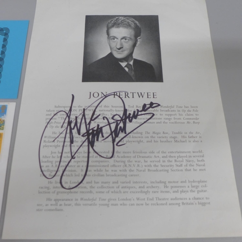 641 - Dr Who interest; autographed magazine of Jon Pertwee and first day cover autographed by Colin Baker