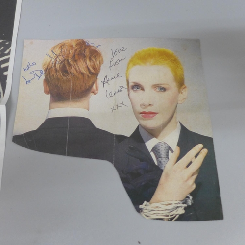 642 - Pop music autographs; Eurythmics Annie Lennox and Dave Stewart