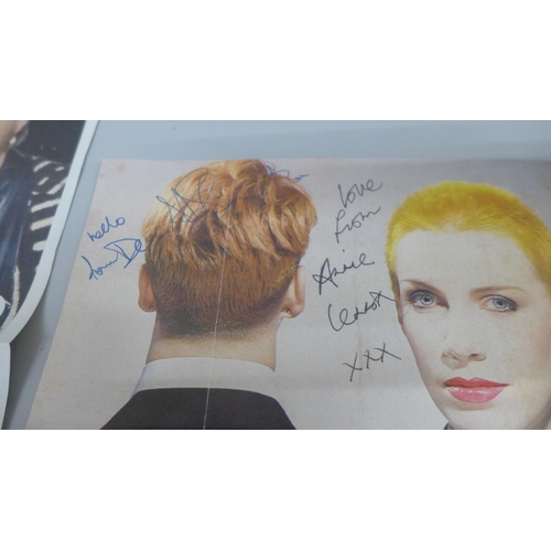 642 - Pop music autographs; Eurythmics Annie Lennox and Dave Stewart