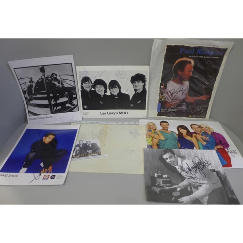 645 - Pop music autograph selection including Paul Rodgers (Free), Craig David, Steps, etc.