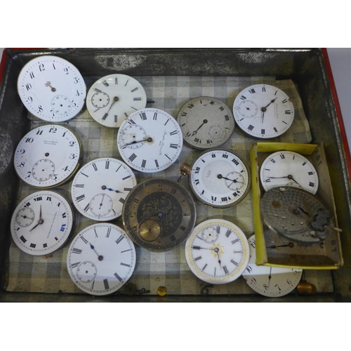 659 - A tin of fourteen pocket watch movements