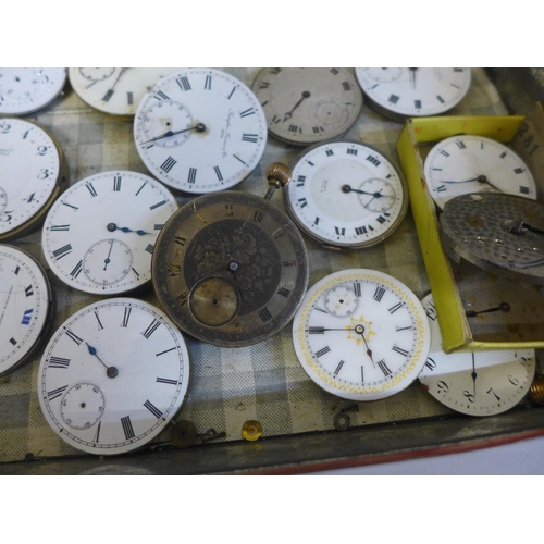 659 - A tin of fourteen pocket watch movements