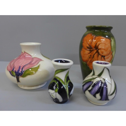 660 - Four Moorcroft vases including two miniature