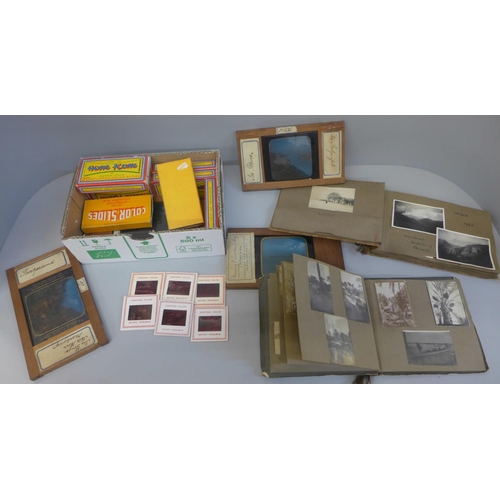 662 - Five coloured magic lantern slides including The Rhine, Switzerland and Suez Canal, ten boxes Eastma... 