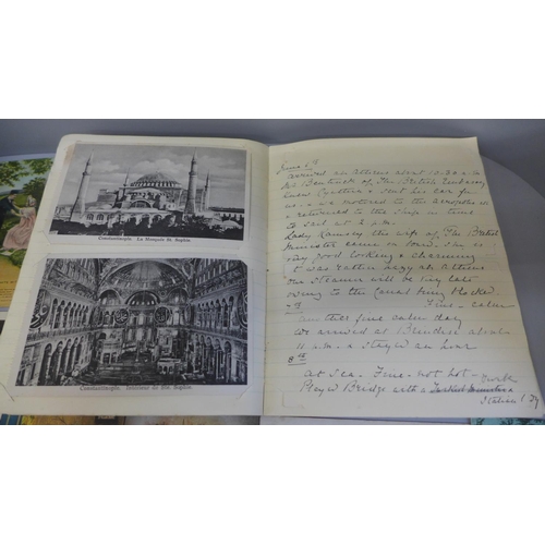 663 - A collection of over 300 early to mid 20th Century postcards with handwritten journal of Trip to Sic... 