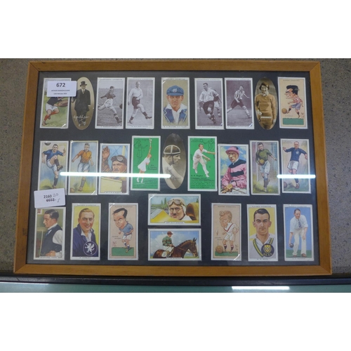 672 - Two wooden framed cigarette card sets, both framed by Les Sutton in 1978 and 1984, Film Stars (1934)... 