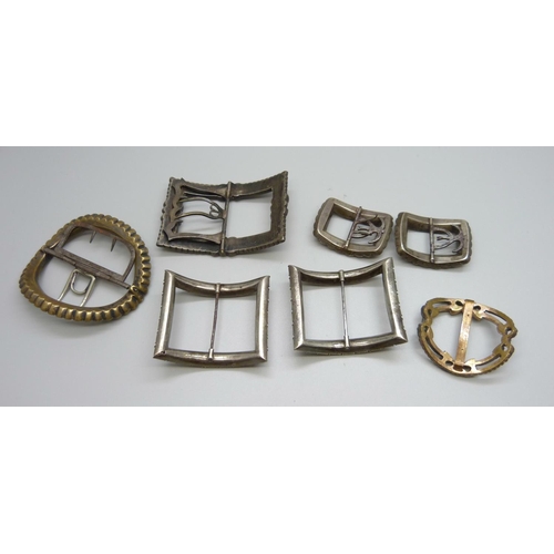 957 - A collection of 19th Century buckles, including two pairs, some a/f