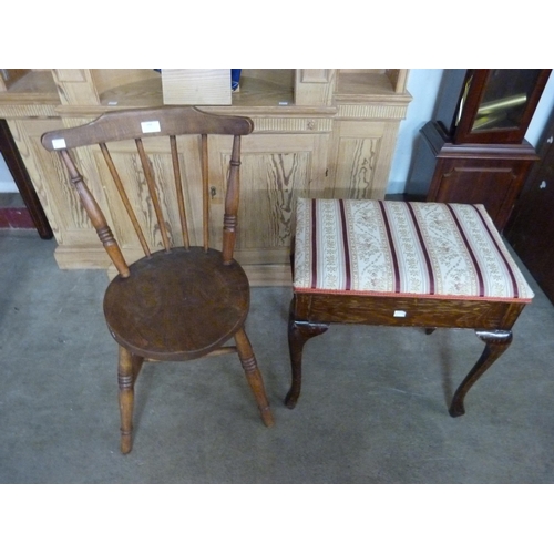 248 - A beech and elm kitchen chair and a piano stool