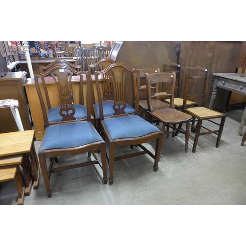 259 - A set of four Hepplewhite style mahogany dining chairs, two oak bedroom chairs and two others