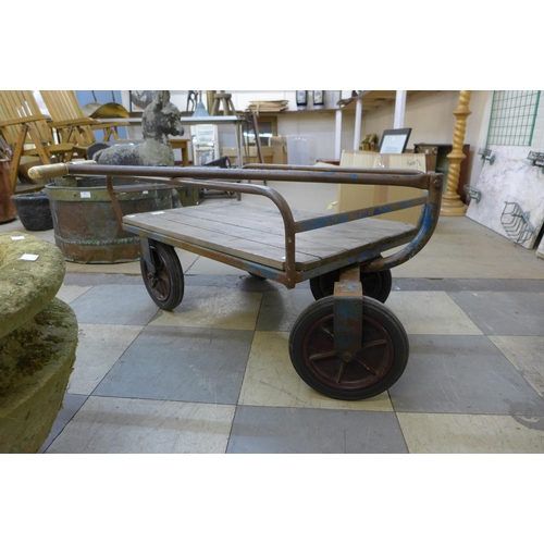 285 - A metal framed pine trolley