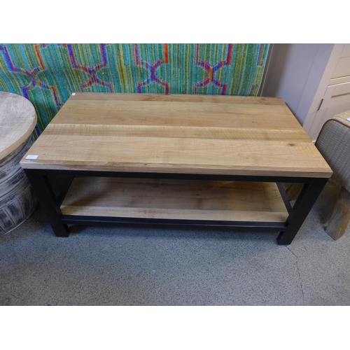 1302 - A rustic timber and steel coffee table  * This lot is subject to VAT