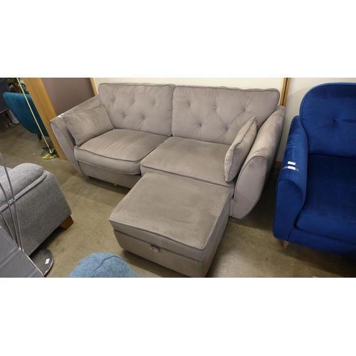 1324 - A Hoxton mink velvet upholstered three seater sofa and footstool