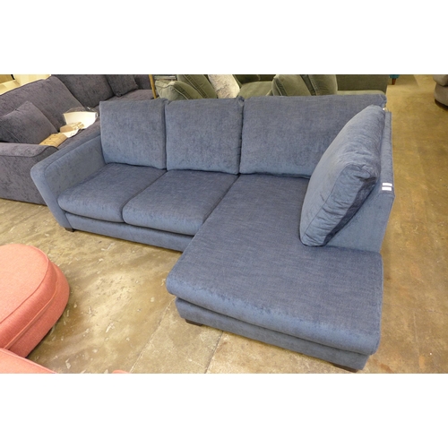 1342 - A blue velvet L shaped sofa