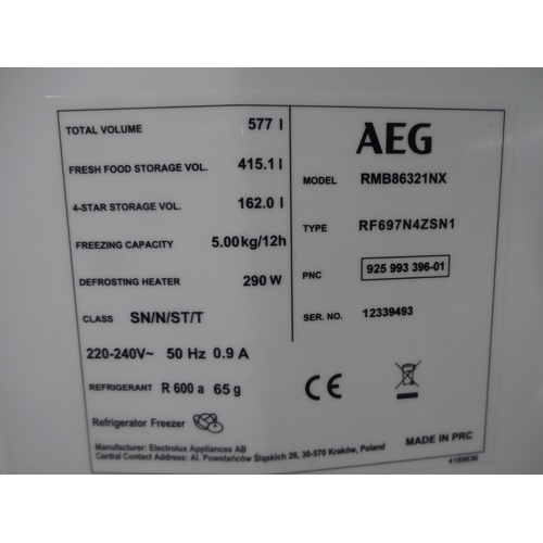 3159 - AEG Side By Side Brushed Steel Fridge Freezer - Model RMB86321NX AP.ff.AEG.136 (P28) * this lot is s... 