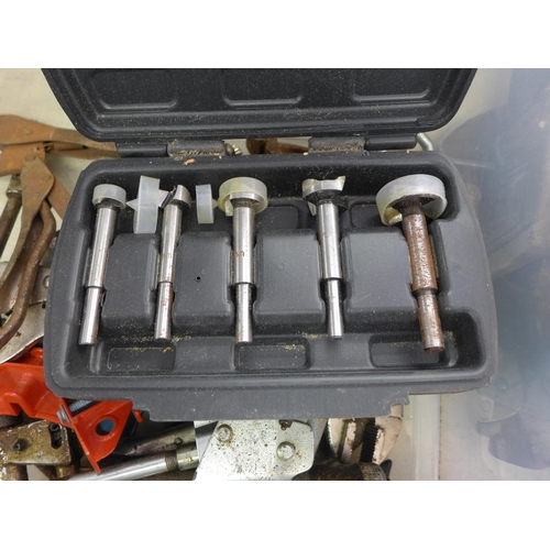 2014 - 2 Grease guns, router set, mole grips, angle cramps & large G-clamp