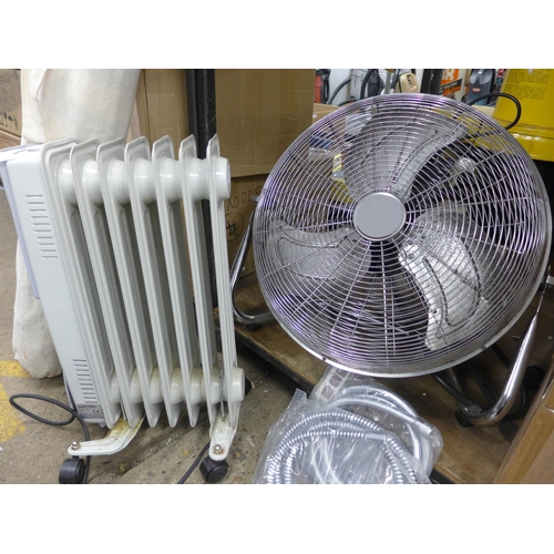 2121 - Electric fan, electric radiator and double monitor stand